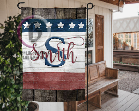 12x18 Inch Personalized Wood-Look Stars and Stripes Garden Flag