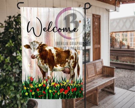 12x18 Inch Welcome with Cow Garden Flag