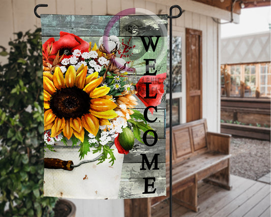 12x18 Inch Welcome with Sunflowers in Can Garden Flag