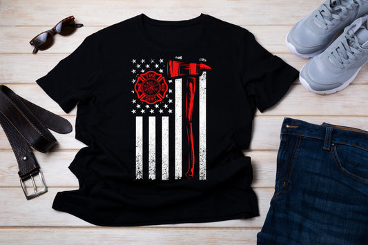 Firefighter Axe with Flag T-Shirt Unisex sizes S-2XL