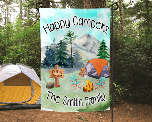 12x18 Inch Personalized Happy Campers Tent Scene Garden Flag
