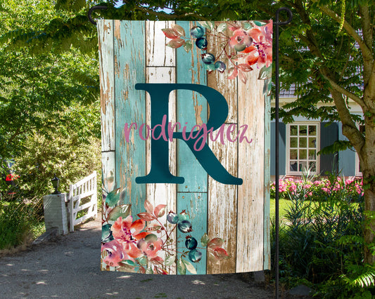 12x18 Inch Personalized Wildflower Teal/Pink Garden Flag